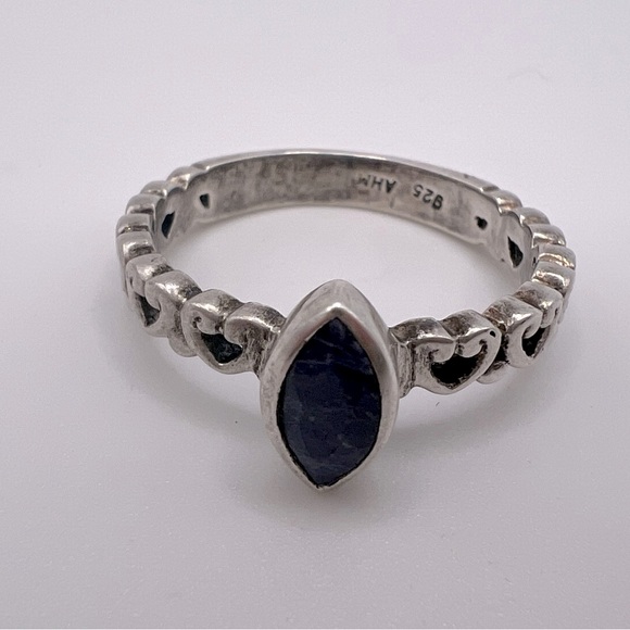 Sodalite Heart Band Sterling Silver Ring, Size 9, Purple Blue - Picture 1 of 6